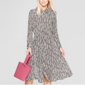 Domino dot black and white midi long sleeve dress